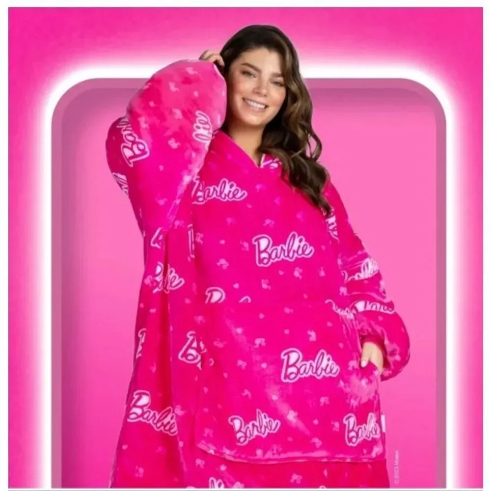 Rare Barbie hot pink oodie pullover Hooded sweatshirt wearable blanket snuggie